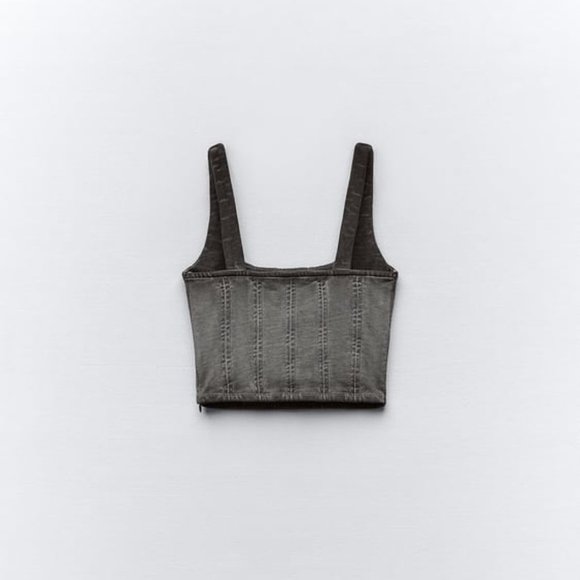 NWOT ZARA FADED-EFFECT BUSTIER TOP,  DARK GRAY SIZE: SMALL - Picture 2 of 5